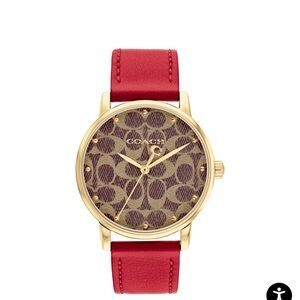Coach Gold-Tone Watch with Red Leather Strap